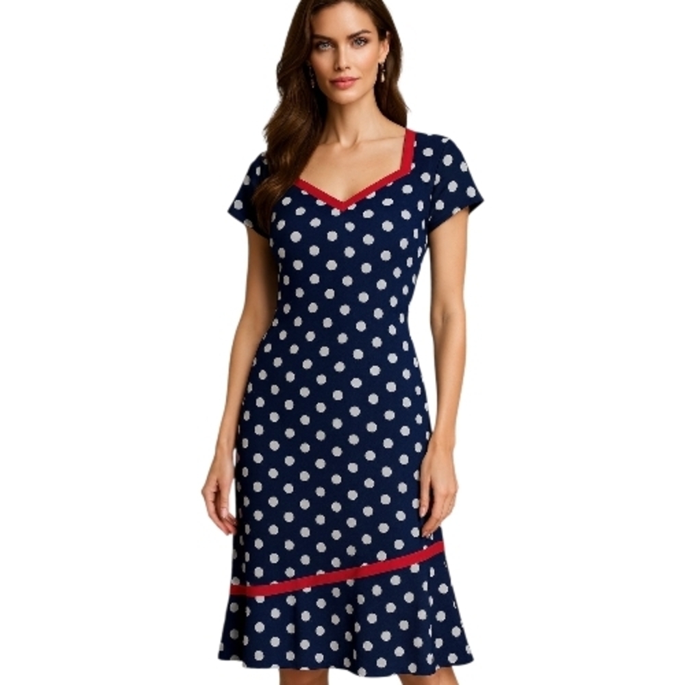 ILE New York Navy Polka Dot Fit & Flare Dress – Size 16.